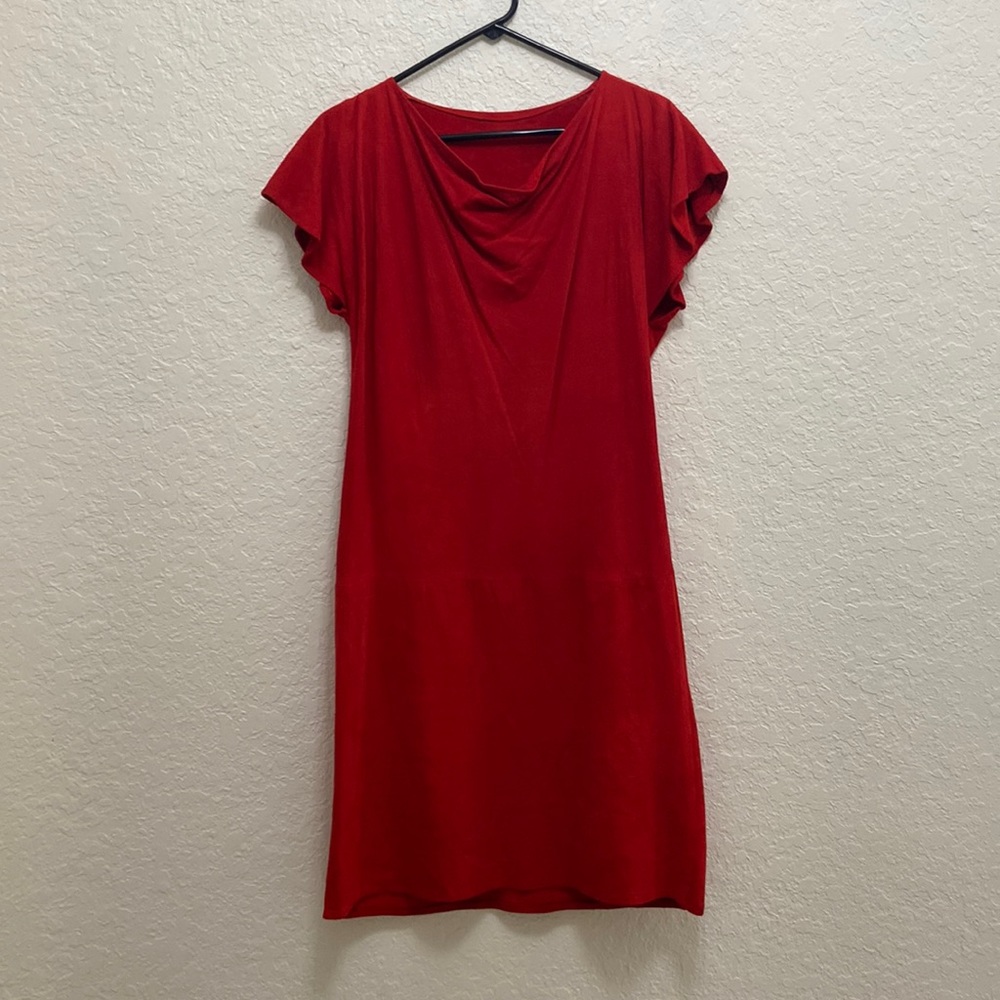 Red Dress to the Knee 100% Lamb Suede Leather from New Zealand